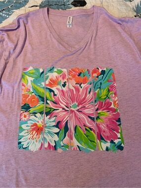 Lavender Floral Panel V-Neck Tee by Love In Faith